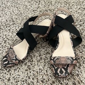 SOLD❌ Cole Haan Aniston Elastic Black Snake Print Leather Heels Sandals